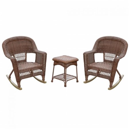 PROPATION Santa Maria Espresso Rocker Wicker Chair Set with Cushions, Brown - 3 Piece PR2593389